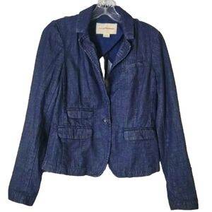 Pilcro and the letterpress Blue Denim Blazer Jacket Schoolboy Preppy Acamdemia